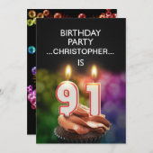 名前を追加、91歳の誕生日パーティー招待状 招待状 (正面/裏面)