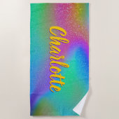 名前を追加， Pastelレインボーアクアピンクイエロースワール ビーチタオル (正面)