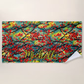 名前を追加Acrylic Textured 絵を描フローラ絵を描s ビーチタオル (正面)