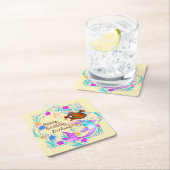 名前を追加Brown Hair Mermaid Mauve on Creamパーティー スクエアペーパーコースター (インサイチュ)