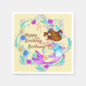 名前を追加Brown Hair Mermaid Mauve on Creamパーティー スタンダードカクテルナプキン (正面)