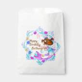 名前を追加Brown Hair Mermaid Mauve on Creamパーティー フェイバーバッグ (正面)