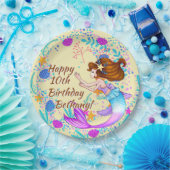 名前を追加Brown Hair Mermaid Mauve on Creamパーティー ペーパープレート (パーティー)