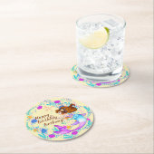 名前を追加Brown Hair Mermaid Mauve on Creamパーティー ラウンドペーパーコースター (インサイチュ)