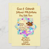 名前を追加Brown Hair Mermaid Mauve on Creamパーティー 招待状 (正面/裏面)