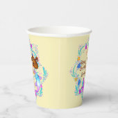 名前を追加Brown Hair Mermaid Mauve on Creamパーティー 紙コップ (右)