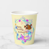 名前を追加Brown Hair Mermaid Mauve on Creamパーティー 紙コップ (正面)