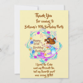 名前を追加Brown Hair Mermaid Mauve on CreamパーティーI サンキューカード