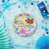 名前を追加Brown Hair Mermaid Mauve on CreamパーティーP ペーパープレート (パーティー)