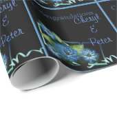 名前を追加Chic Blueブラックフローラギフトラップテンプレート ラッピングペーパー (ロールコーナー)