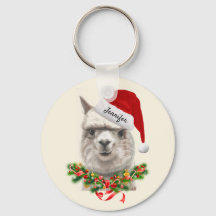 名前を追加Christmas Santa Llama Keychain