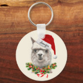 名前を追加Christmas Santa Llama Keychain キーホルダー (正面)