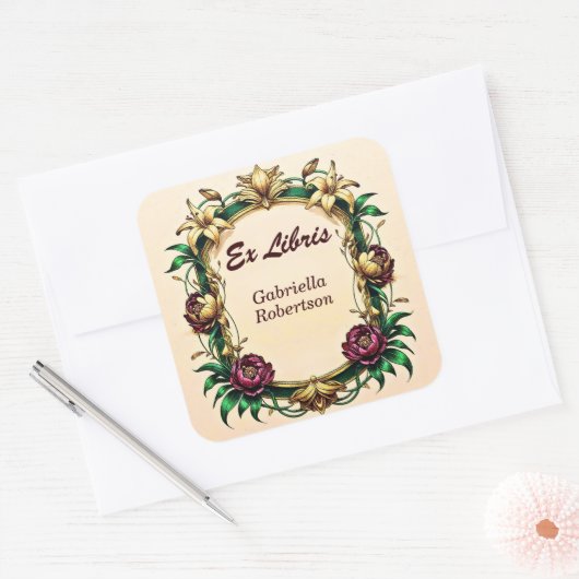 名前を追加Ex Libris エレガントアールヌーボー スクエアシール (封筒)