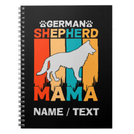 名前を追加German Shepherd MAMA, Blue Brown on Black ノートブック