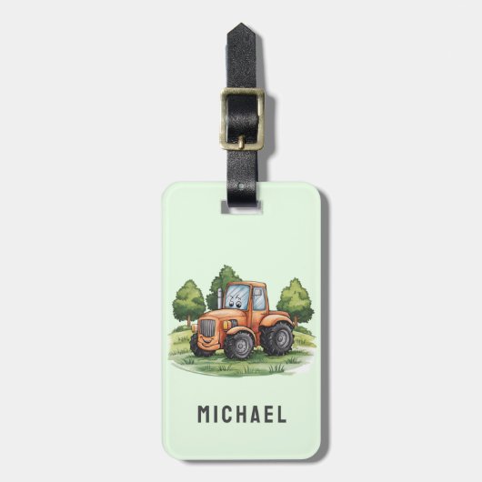 名前を追加Green Tractor Farm Water color ラゲッジタグ (正面縦)