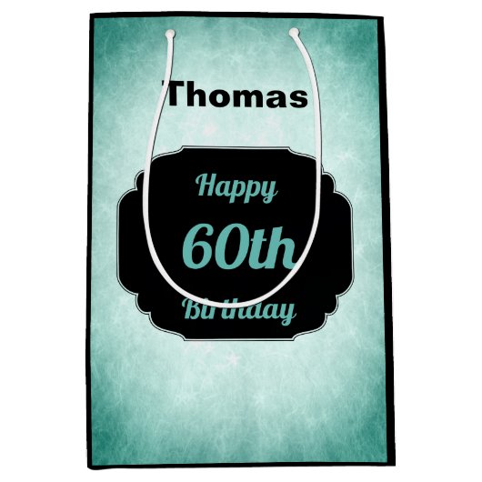名前を追加Happy 60th誕生日 ミディアムペーパーバッグ (正面)