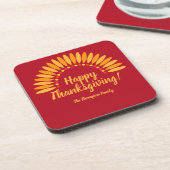 名前を追加Happy Thanksgiving Yellows on Red コースター (左側)