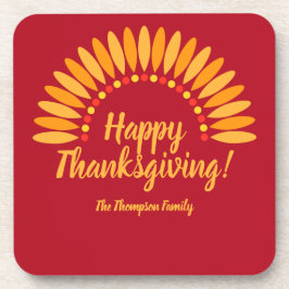 名前を追加Happy Thanksgiving Yellows on Red コースター