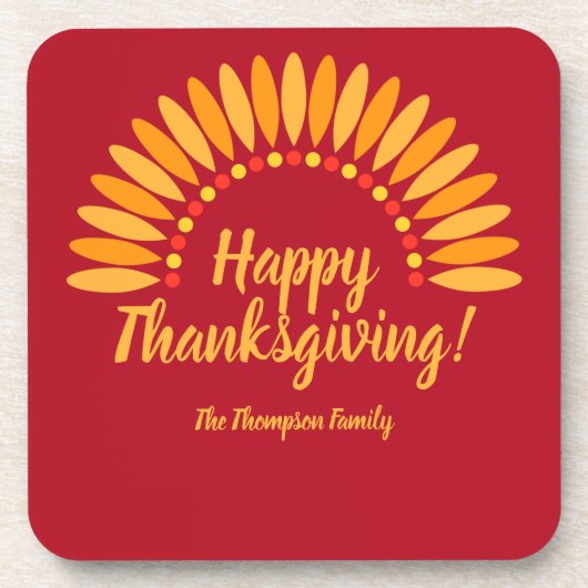 名前を追加Happy Thanksgiving Yellows on Red コースター (正面)