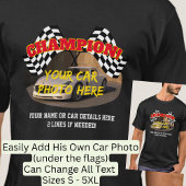 名前を追加Hisの車の写真文字、チャンピオンウィナーフラグ Tシャツ