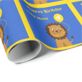 名前を追加lion 4th誕生日ブルーイエロー ラッピングペーパー (ロールコーナー)