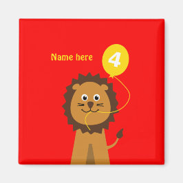 名前を追加lion 4th birthday red マグネット