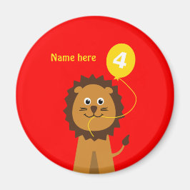 名前を追加lion 4th birthday red マグネット