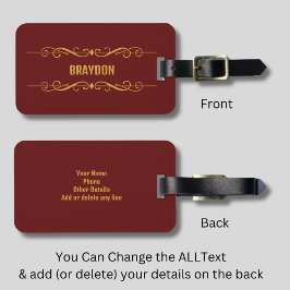 名前を追加Maroon Dark Red (黄色の金ゴールド) ラゲッジタグ