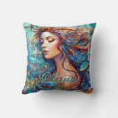 名前を追加Mermaid水中で海、ヘアフィッシュ クッション (裏面)