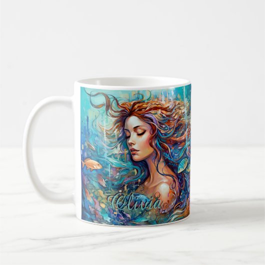 名前を追加Mermaid水中で海、ヘアフィッシュ コーヒーマグカップ (左)