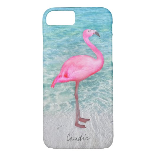 名前を追加Pink Flamingo Tropicalビーチ モダン Case-Mate iPhoneケース (裏面)