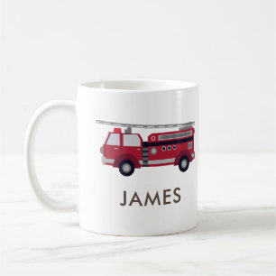 名前を追加Red Fire truck パーソナライズされた Coffee M コーヒーマグカップ