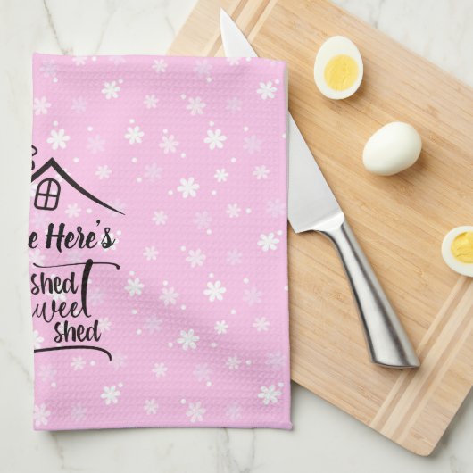 名前を追加Shed甘い流しピンクホワイトフローラ キッチンタオル (四つ折り)