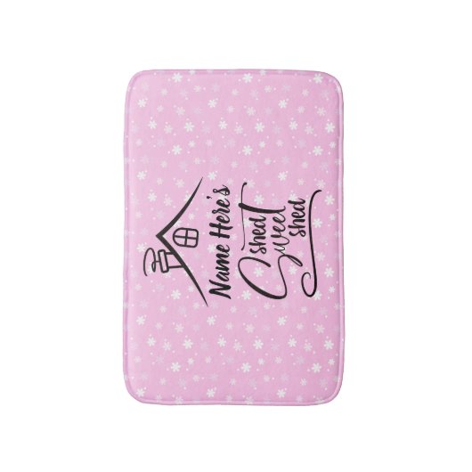 名前を追加Shed甘い流しピンクホワイトフローラ バスマット (正面縦)
