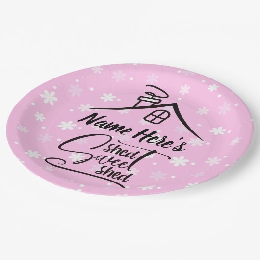 名前を追加Shed甘い流しピンクホワイトフローラ ペーパープレート (アングル)