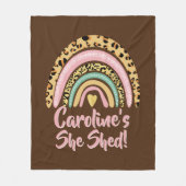 名前を追加Shed Leopard Print Pink Rainbowハート フリースブランケット (正面)