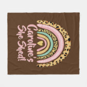 名前を追加Shed Leopard Print Pink Rainbowハート フリースブランケット (正面(横))