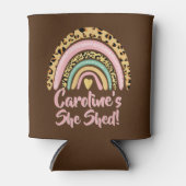 名前を追加Shed Leopard Print Pink Rainbowハート 缶クーラー (正面)