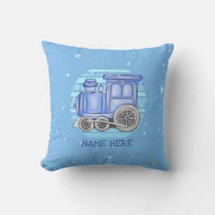 名前を追加Steam Train Engine Baby Blue クッション