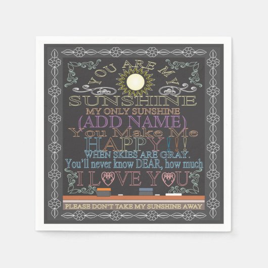 名前を追加SunshineヴィンテージChalkboard スタンダードカクテルナプキン (正面)
