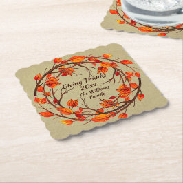 名前を追加Thanksgiving秋のスカロップドSq ペーパーコースター