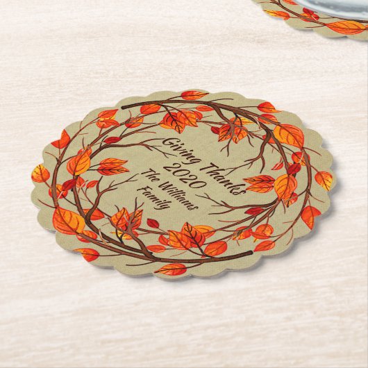 名前を追加Thanksgiving秋のホタテ ペーパーコースター (アングル)