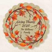 名前を追加Thanksgiving秋のホタテ ペーパーコースター (正面)