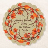 名前を追加Thanksgiving秋のホタテ ペーパーコースター (正面)