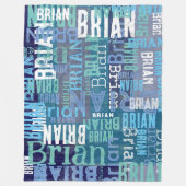 名前を青の濃淡で複製 フリースブランケット (正面)