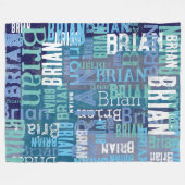 名前を青の濃淡で複製 フリースブランケット (正面(横))