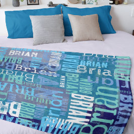 名前を青の濃淡で複製 フリースブランケット