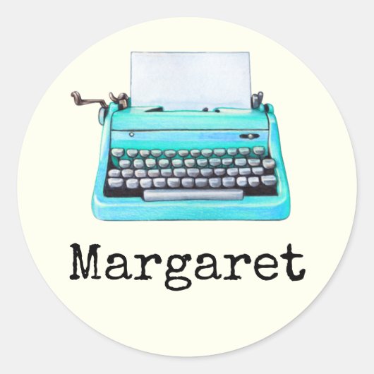 名前アクアガーリーレトロ60sタイプライター ラウンドシール (正面)