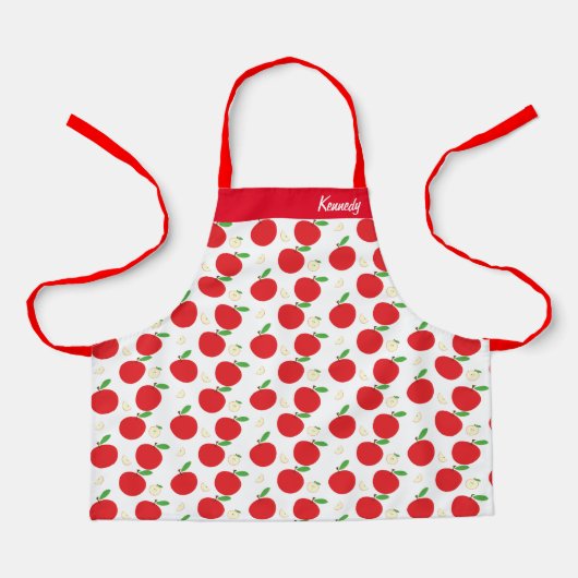 名前アップルフルーツ赤いホワイトフードパターン エプロン (正面)