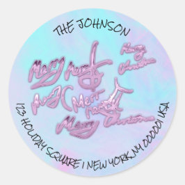 名前アドレスからのホログラフィックブルーメリークリスマス ラウンドシール